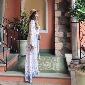White Front Tie Kimono Duster